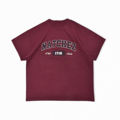 NATCHEZ ナチェズ アーチロゴ プリントTシャツ ボルドー L相当