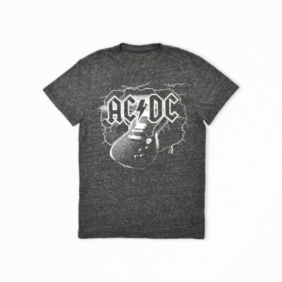 AC/DC ギター 稲妻ロゴプリント バンドTシャツ 霜降りグレー S相当