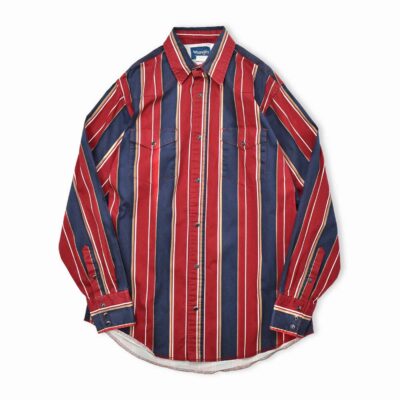 Wrangler ラングラー マルチストライプ ウエスタンシャツ 赤紺 L